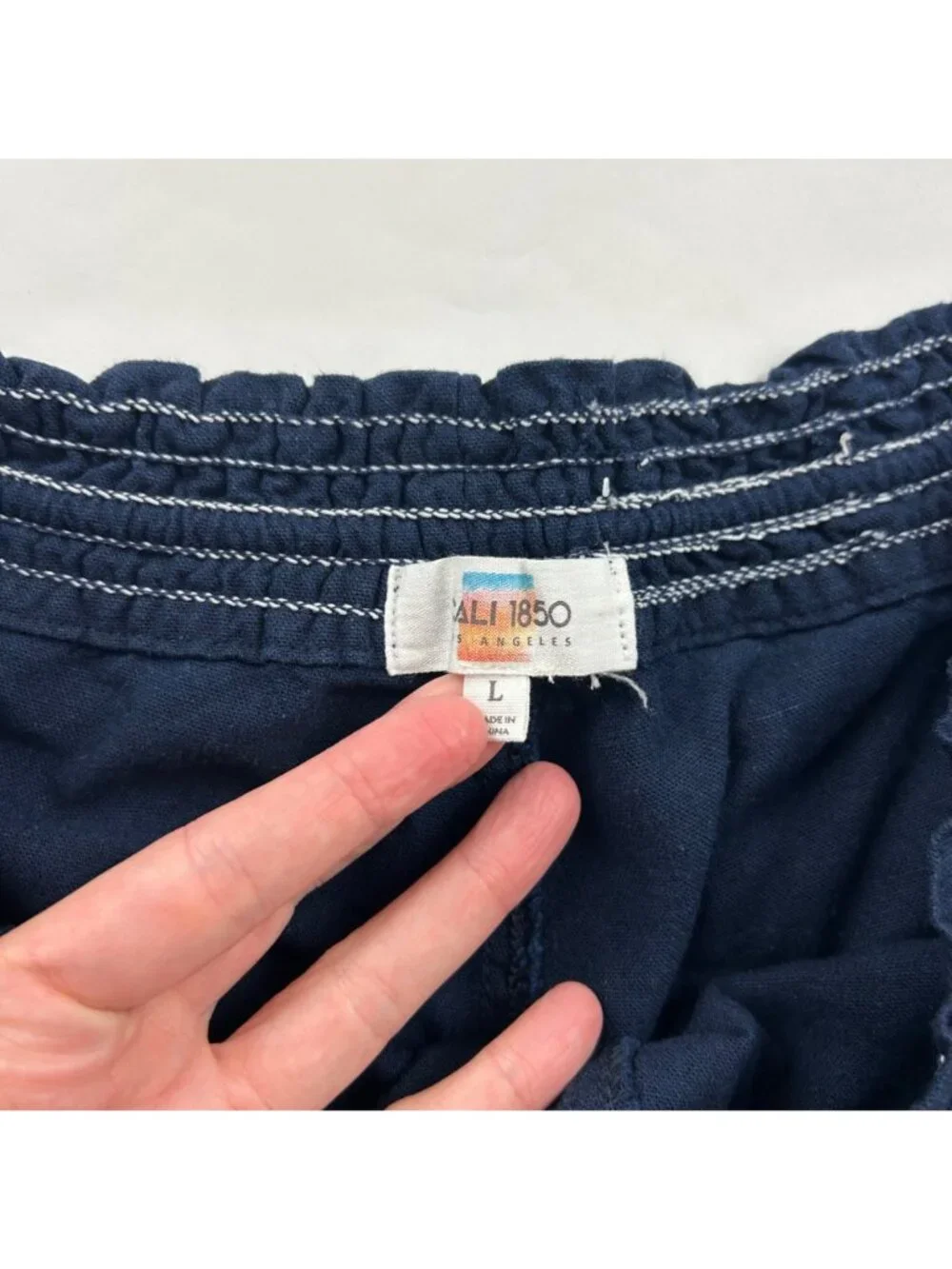 Cali 1850 Navy Blue Linen Blend Relaxed Leg Pant L - Picture 4 of 7